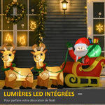 Père Noël Gonflable LED dim. 240L x 57l x 112H cm avec traîneau, Rennes, hotte 6 LED Polyester imperméable