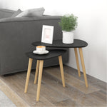 Lot de 2 tables basses gigognes design scandinave pieds en bois et plateau en bois, noir