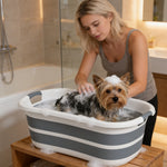Baignoire pour Chien, Baignoire Pliable et Portable avec Trou de Drainage, pour Petits Chiens et Chiots, Gris