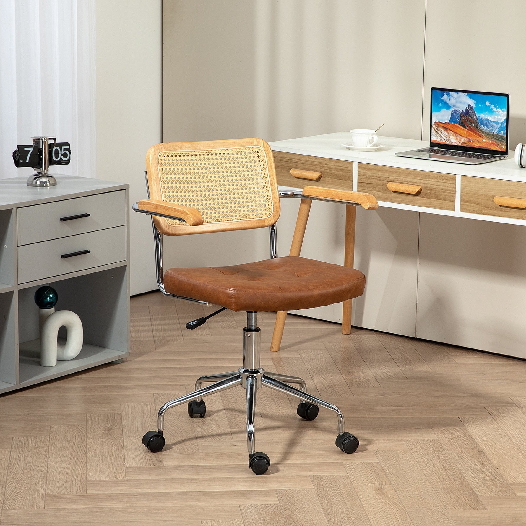 Chaise de bureau fauteuil de bureau fonction basculante hauteur réglable assise pivotante 60l x 55,5P x 82-90H cm marron
