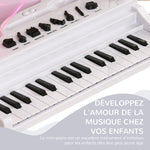 Piano enfant électronique 32 touches multifonctions avec micro haut parleur tabouret couvercle lumineux LED blanc