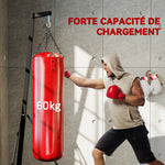 Support de sac de frappe sur pieds pliable réglable en hauteur avec base lestée charge max. 60 Kg acier noir