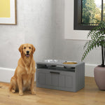 Ciotola per cani rialzata con ciotole anti-ingozzamento e acqua in acciaio inossidabile, cassetto portaoggetti, 60x30x35cm, grigio