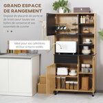 Armoire de cuisine multi-rangements avec tiroir 3 placards 4 niches et passe-câbles hauteur 180 cm noir et bois naturel
