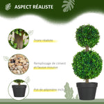 Set de 2 árboles de boj artificiales de doble bola con tronco y maceta incluidos - altura 60 cm verde