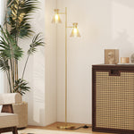 Lampadaire sur pied salon à double tête réglable, lampe sur pied, abat-jour en verre floral, 42 x 25 x 165 cm, doré