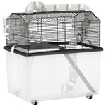 Cage pour hamster portable cage pour hamster avec rampe, gamelle, bouteille d'eau système de tuyaux 58 x 43 x 57 cm noir