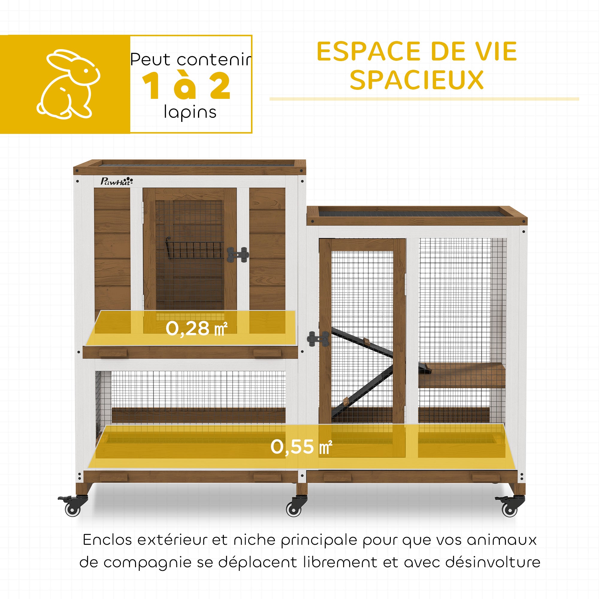 Luxury design 3-tier indoor wooden rabbit hutch with 3 removable trays 110 x 50 x 86 cm brown