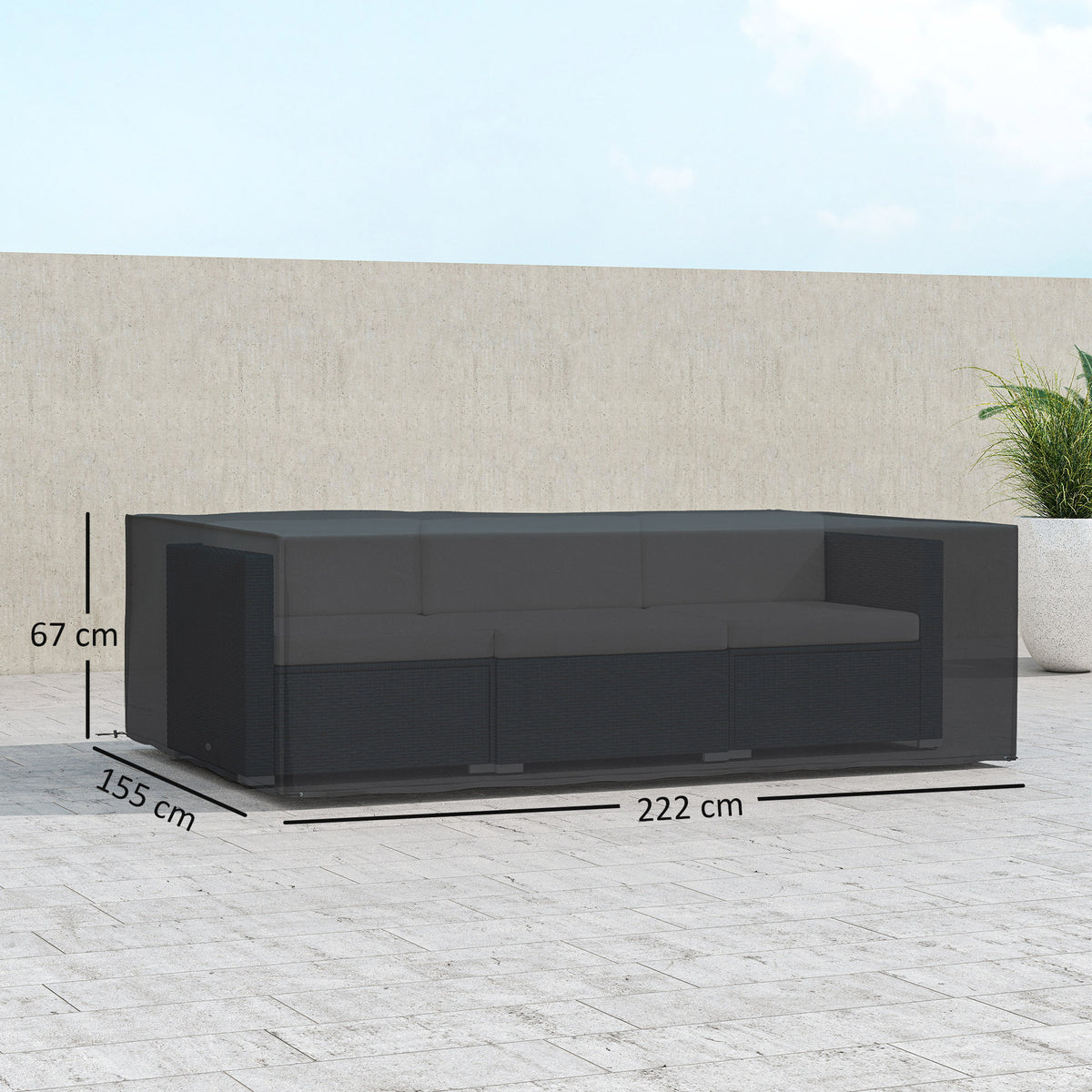 Housse salon de jardin bâche housse table de jardin tissu Oxford étanche anti-UV, 222 x 155 x 67 cm, noir