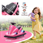 Auto-Tamponneuse Enfant 6V, Rotation à 360°, Musique, Klaxon, Démarrage Doux, 2,5 km/h, pour Âges 3-8, 74x53x48cm, Rose
