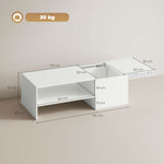 Table basse rectangulaire, table d'appoint plateau coulissant, rangement caché, étagère ouverte, 110 x 52 x 36 cm, blanc