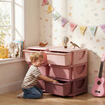 Organisateur de jouets pour enfants à 3 niveaux avec 6 tiroirs, boîtes de rangement en plastique, 75x37x56,5cm, rose