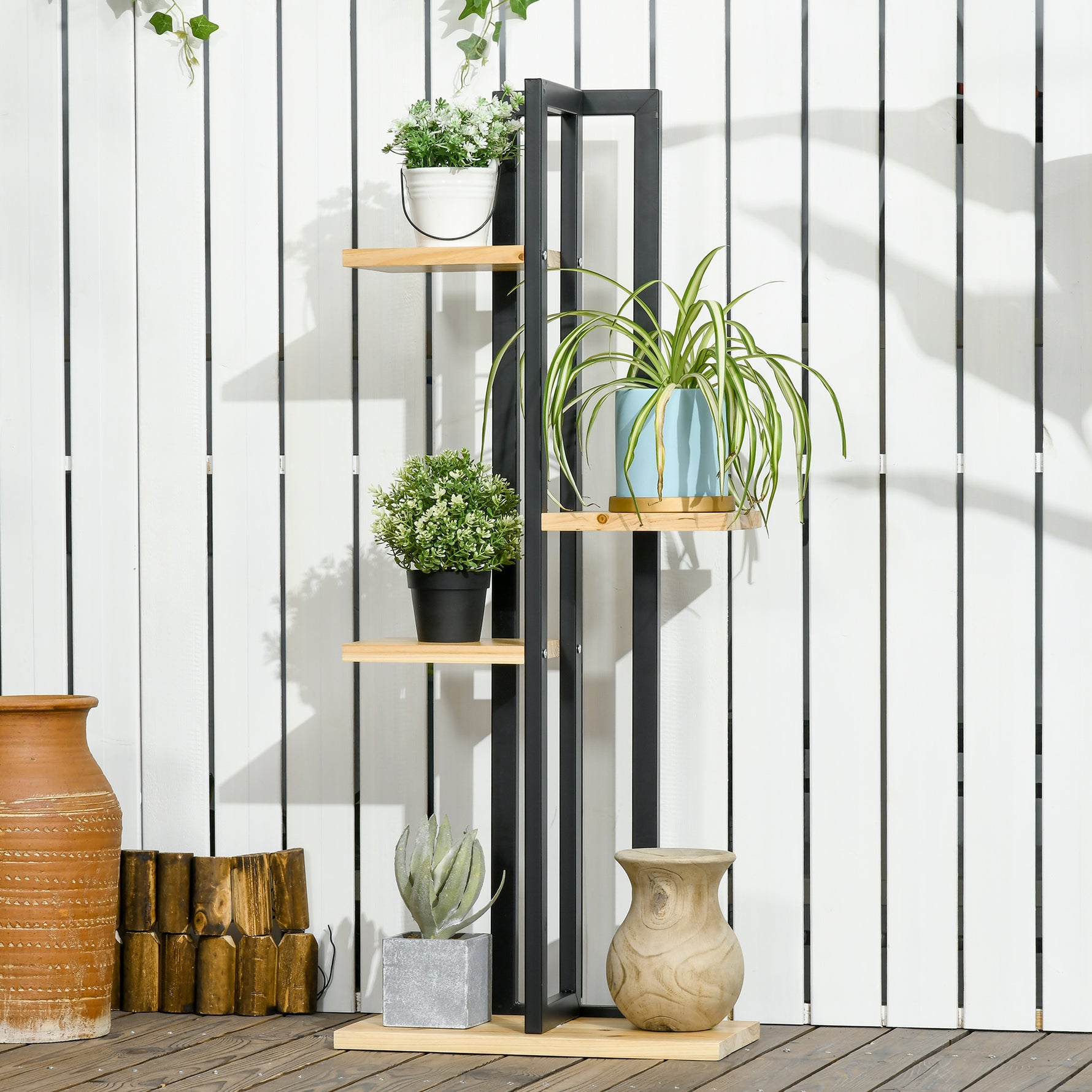 Étagère à plantes escalier fleurs 4 niveaux de différentes hauteurs style industriel en bois 45 x 25 x 110 cm