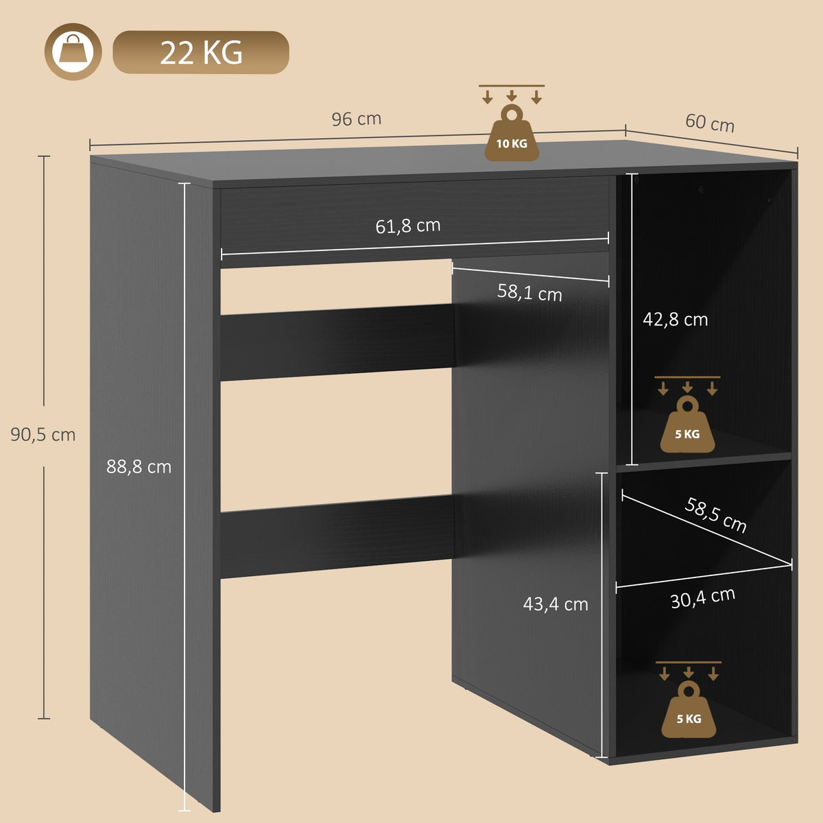 Mueble para lavadora, armario para lavadora y secadora con 2 compartimentos abiertos, 96 x 60 x 90,5 cm, negro