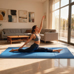 Tapis de gymnastique yoga pilates fitness pliable en 4 avec poignées revêtement synthétique 240 x 120 x 5 cm bleu clair
