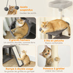 Arbre à chat tour de jeux pour chat avec griffoir 3 lits 2 niches plateformes et 3 jouets suspendus hauteur 174 cm gris