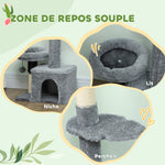 Arbre à chat du sol au plafond, tour à chat réglable en hauteur 225-255 cm à plusieurs niveaux, revêtement peluche, gris