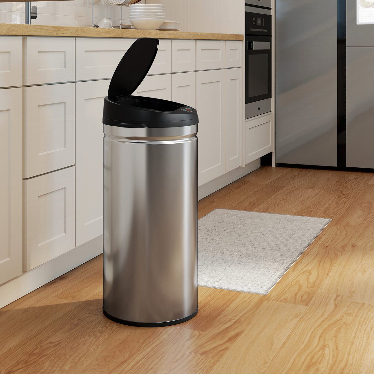 Poubelle cuisine automatique 42L acier inoxydable, poubelle à couvercle à fermeture en douceur, 30,5x30,5x68cm, argent