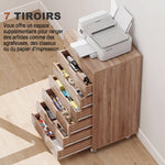 Caisson de bureau à roulette meuble rangement bureau avec 7 tiroirs organisateur pour documents, format A4 ou lettres