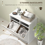 Meuble salle de bain avec panier à linge armoire salle de bain en bois portes persiennes 2 paniers 70 x 38 x 73 cm blanc