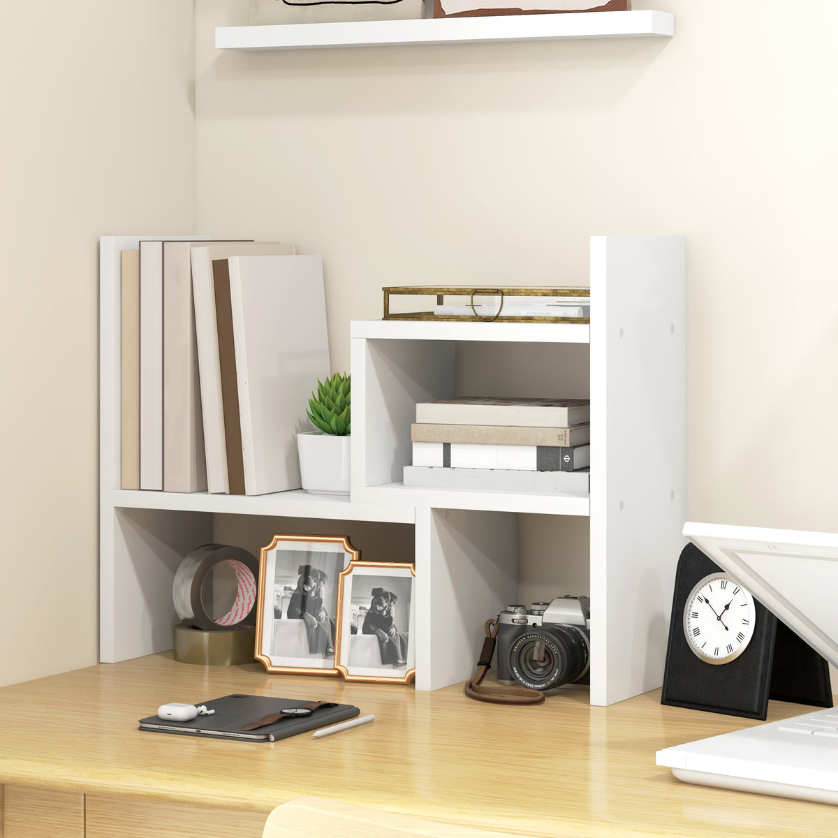 Étagère de bureau modulable, organisateur de bureau multifonctionnel, 2 pièces, MDF, blanc