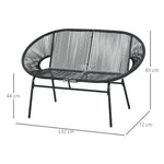 Banquette banc de jardin 2 places en métal et cordage en résine avec 2 coussins - dim. 132L x 72l x 83H cm - noir