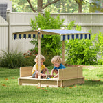 Bac à sable carré en bois pour enfants dim. 106L x 106l cm avec bancs et couvercle - auvent réglable