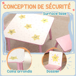 Mesa infantil con silla, juego de mesa y 2 sillas infantiles de madera, motivos de estrellas, 60 x 60 x 44 cm, rosa