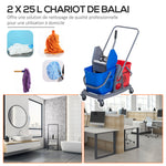 Professioneller Reinigungswagen mit Backenpresse, 2 Eimern à 25 l, 73 L × 45 B × 92 H cm, Kunststoff, grau/blau/rot