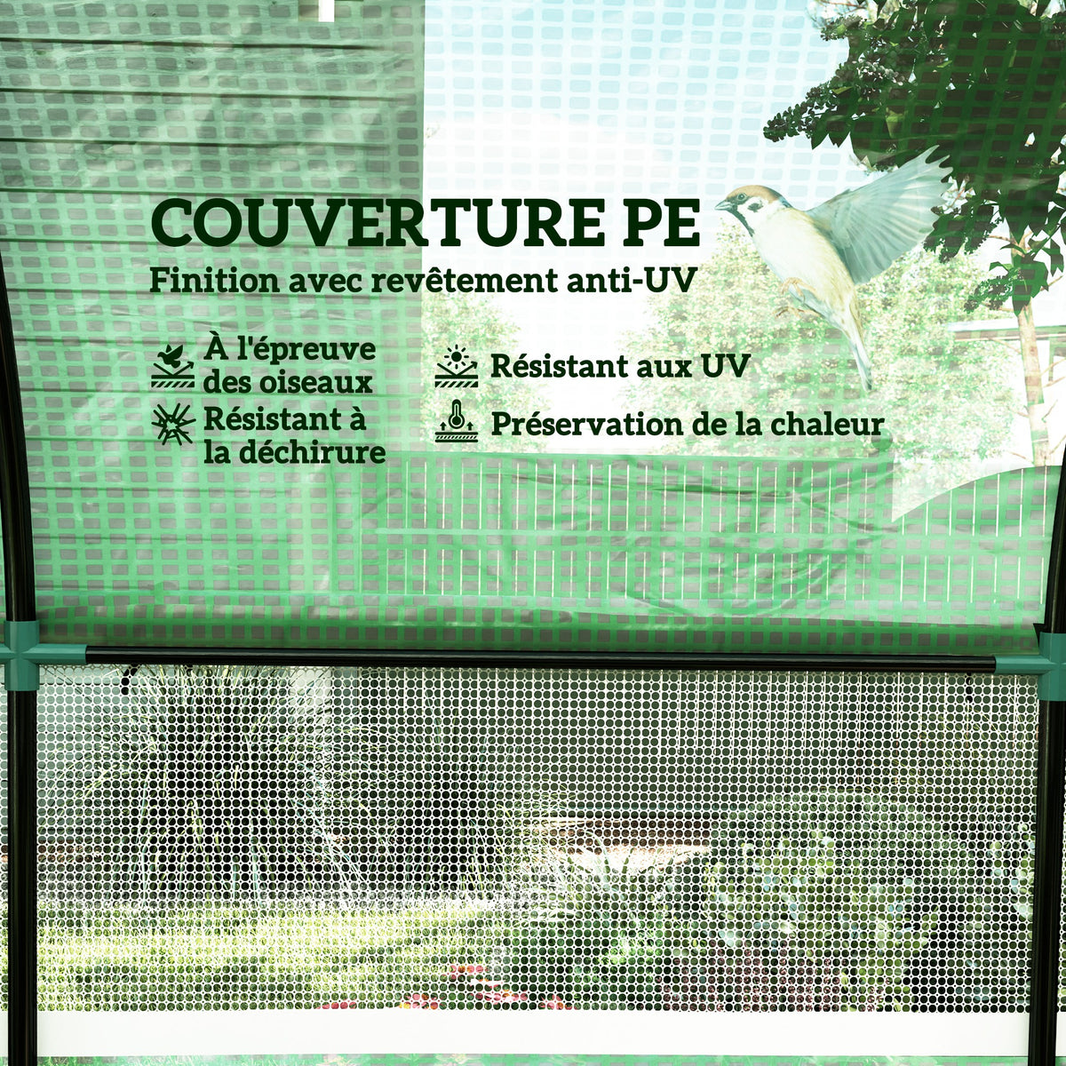 Serre de jardin serre tunnel de jardin 9m² PE Haute densité 135 g/m², avec 2 portes zippées 300 x 300 x 200 cm, vert