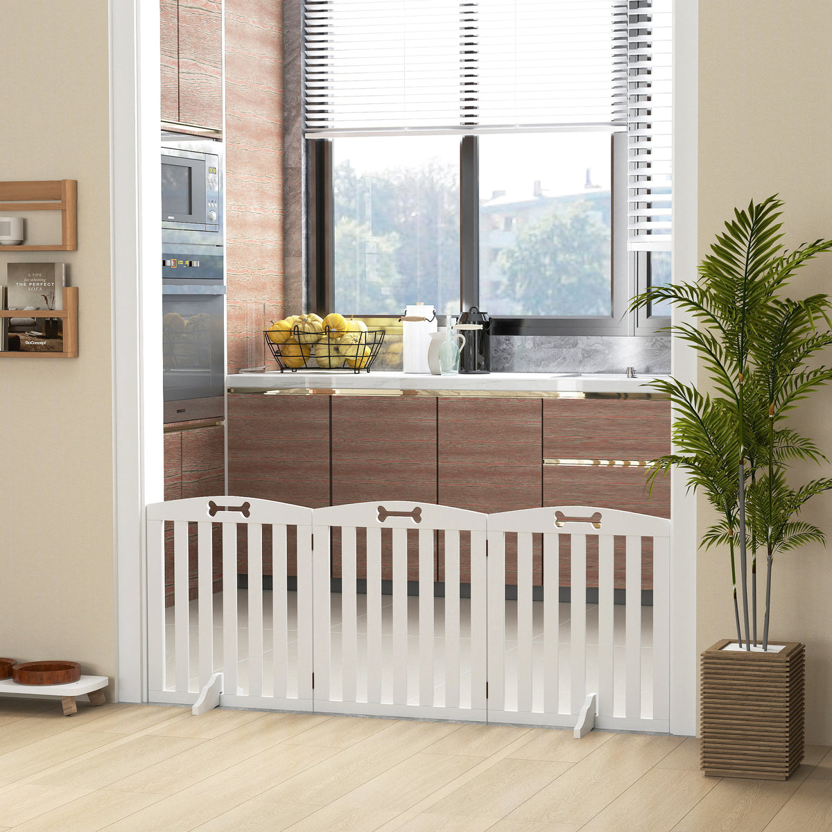 Cancelletto di sicurezza per cani cancelletto pieghevole per cani piedini di supporto punte antiscivolo 155 x 30 x 61 cm bianco