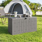 227 L Lockable Outdoor Storage Box with Gas Spring, Wood Look, 106.5x43x54.5cm, Gray