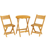 Set de bistró plegable de 3 piezas de madera de acacia con mesa redonda y 2 sillas, sin montaje, 60x60x75 cm, natural