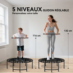 Fitness Trampoline with Elastic Cords, 5-Position Adjustable Handle, 100 kg Capacity, Steel, Ø102x132cm, Black