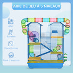 Cage pour Hamster Souris Petit Animaux Rongeur avec Tunnel Mangeoire Roue Jouet 47 x 30 x 59 cm Bleu