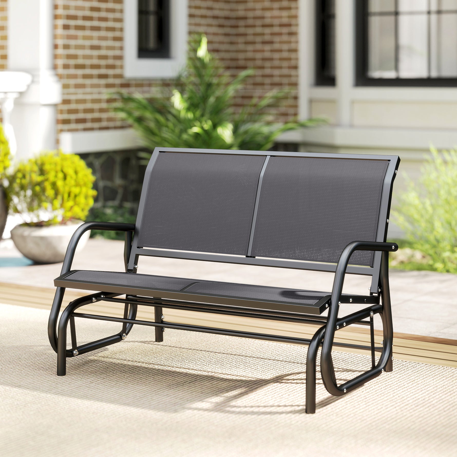 Banc à Bascule de Jardin 2 Places Design Contemporain Grand Confort accoudoirs Assise, Dossier Ergonomique Acier textilène Gris