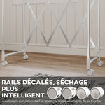 Séchoir à linge pliable étendoir linge intérieur à 3 barres réglables et 4 roulettes 104-150 x 103 x 145-197 cm argent