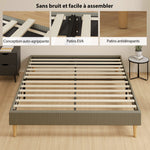 Estructura de cama de 160 x 200 cm con somier de láminas de madera, cama doble tapizada en pana, gris