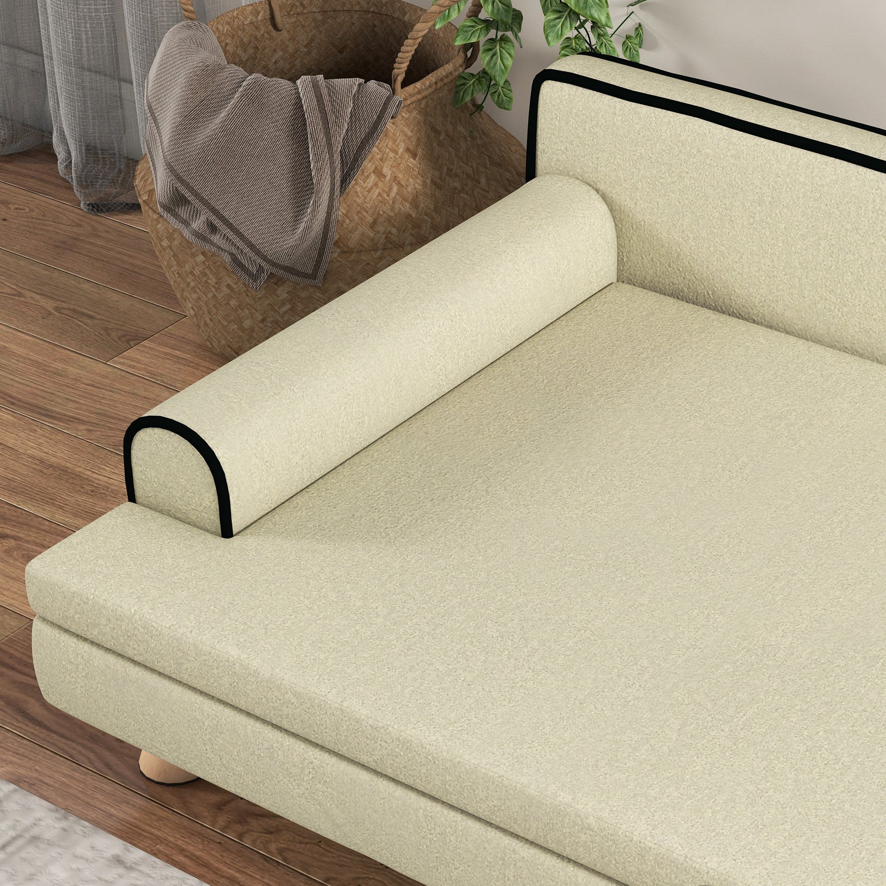 Canapé pour chien chat design scandinave coussin moelleux amovible pieds bois massif 100 x 62 x 32 cm beige