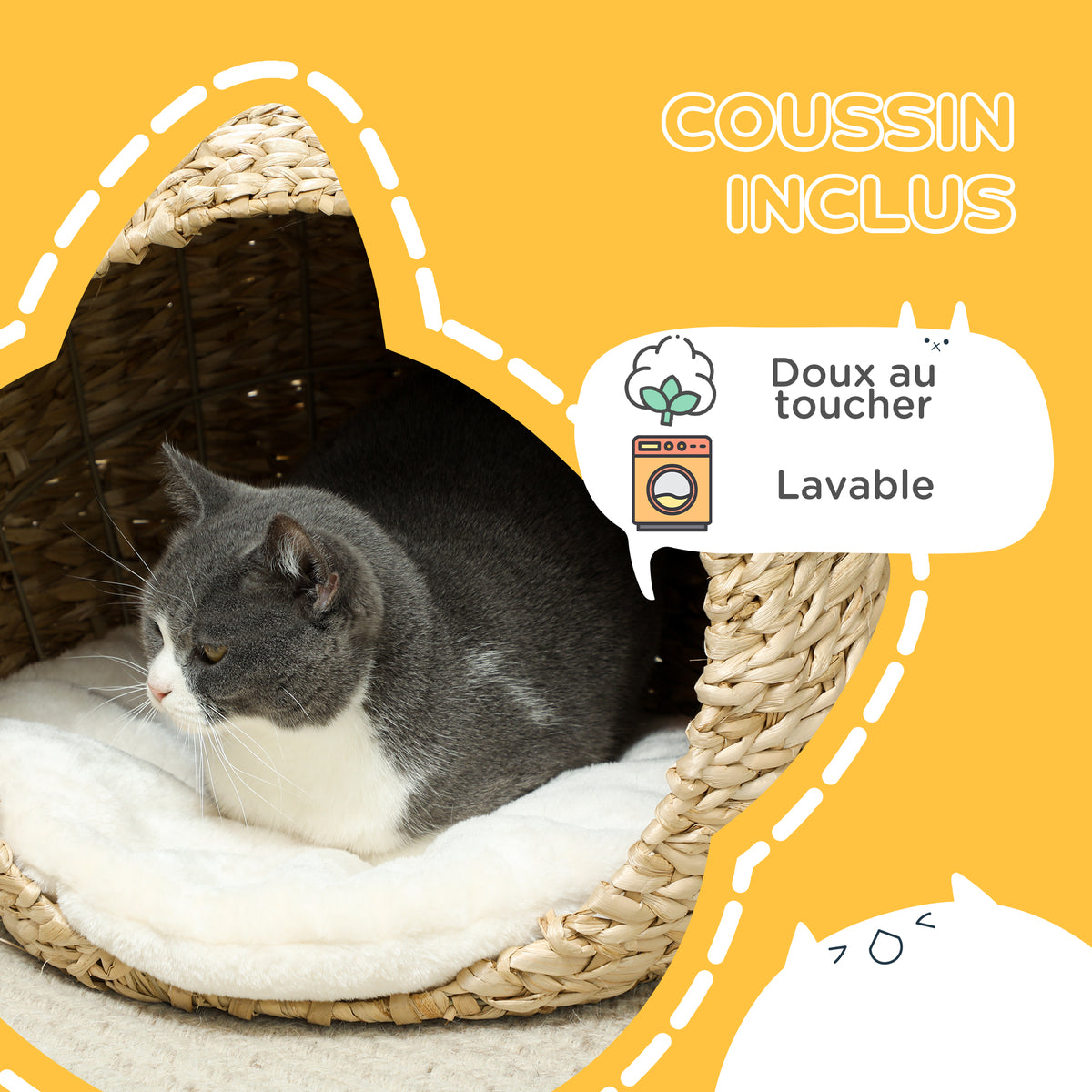 Cuccia per gatti casetta per gatti cuscino morbido interno spazioso in tifa 45 x 41 x 37 cm marrone