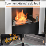 Cheminée bioéthanol brûleur 0,9 L avec plateau de rangement en verre trempé 60 x 20 x 79 cm Acier Noir et Blanc