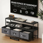 Meuble TV, meuble télé pour téléviseur jusqu'à 55 pouces avec 3 tiroirs et pieds en acier 120 x 29 x 56 cm noir