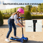Trottinette électrique pour enfants 6+ ans, pliable 3 roues démarrage zéro, vitesse maximale 8 km/h 64 x 29 x 83 cm bleu