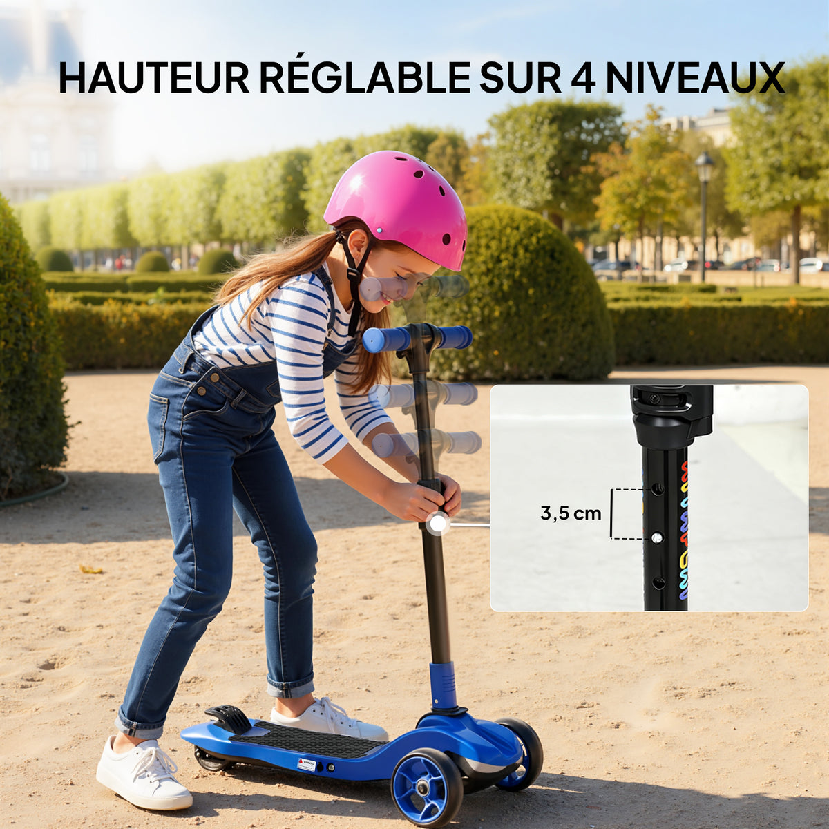 Trottinette électrique pour enfants 6+ ans, pliable 3 roues démarrage zéro, vitesse maximale 8 km/h 64 x 29 x 83 cm bleu