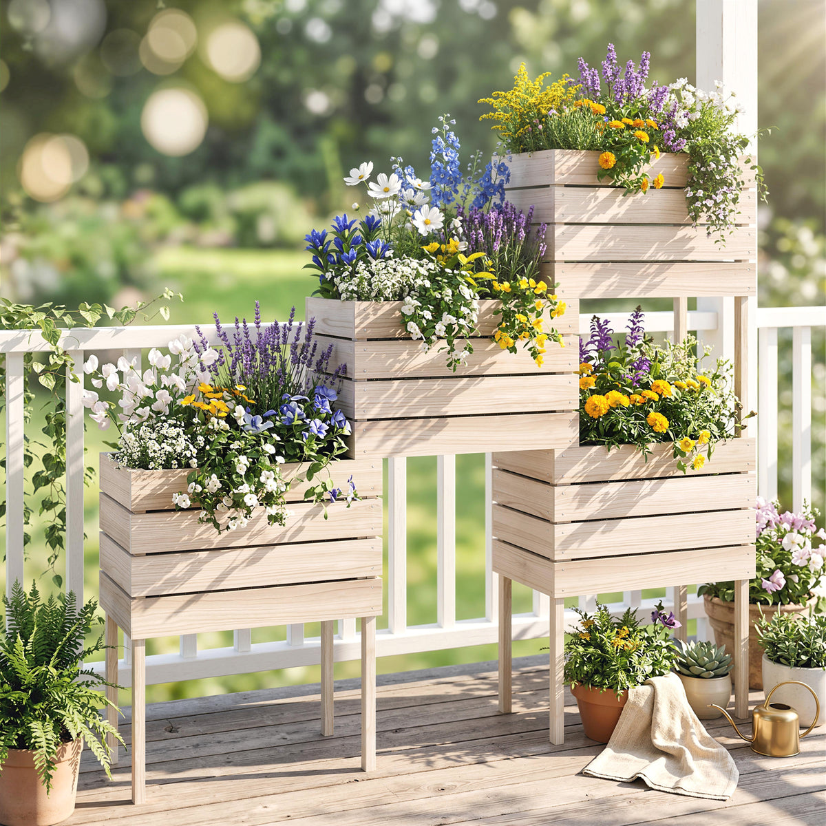 Jardinières sur Pieds carrés potagers - Lot de 4 jardinières sur Pied modulables - 50L x 30l x 60H cm