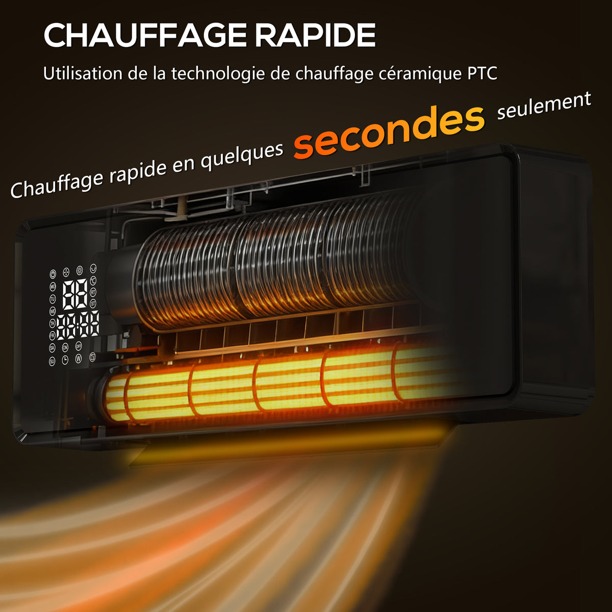 Chauffage mural en céramique 1000/2000W, radiateur électrique, ventilateur, thermostat, minuterie, 54x18,7x12,3cm, noir