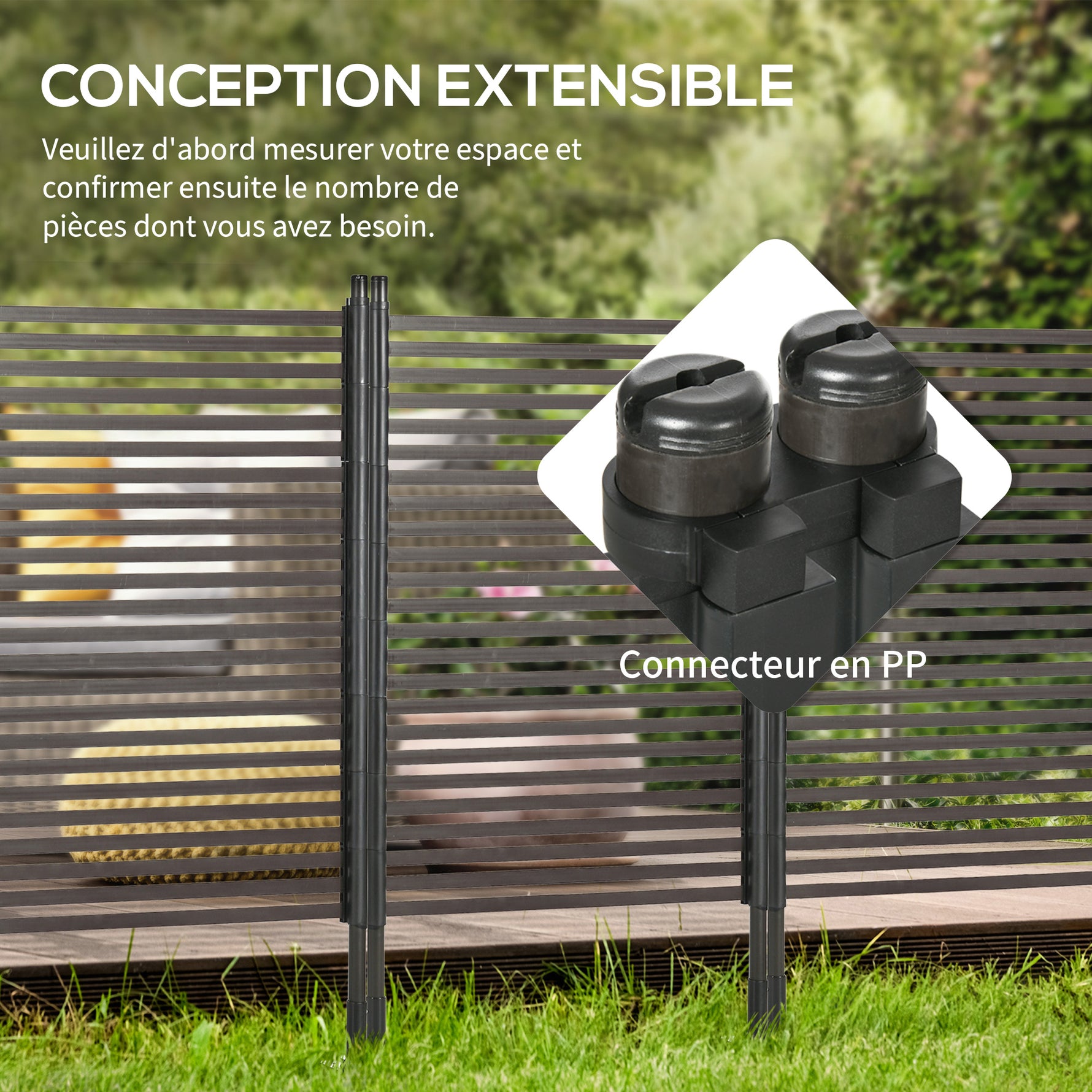 Panneau clotûre de jardin brise vue en métal extérieur avec pieds ou piquets à planter, modulaire, 93L x 22l x 150H cm
