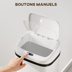 Poubelle cuisine automatique 50L en acier inoxydable, poubelle à capteur de mouvement sans contact, 33x25x84cm, blanc