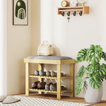 Banc à chaussures en bambou, étagère à chaussures à 3 niveaux, style scandinave, 60 x 29 x 49 cm, gris et bois naturel