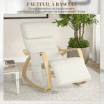 Fauteuil relax à bascule fauteuil allaitement avec repose-pieds réglable, poche latérale et appui-tête, blanc crème